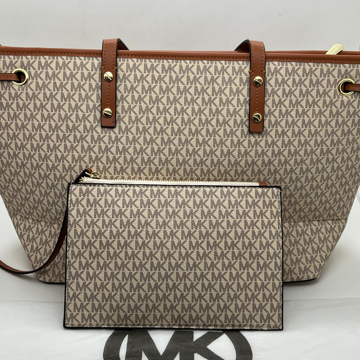Michael Kors Jet Set Travel Large Tote Bag – Signature MK Canvas (With Pouch)