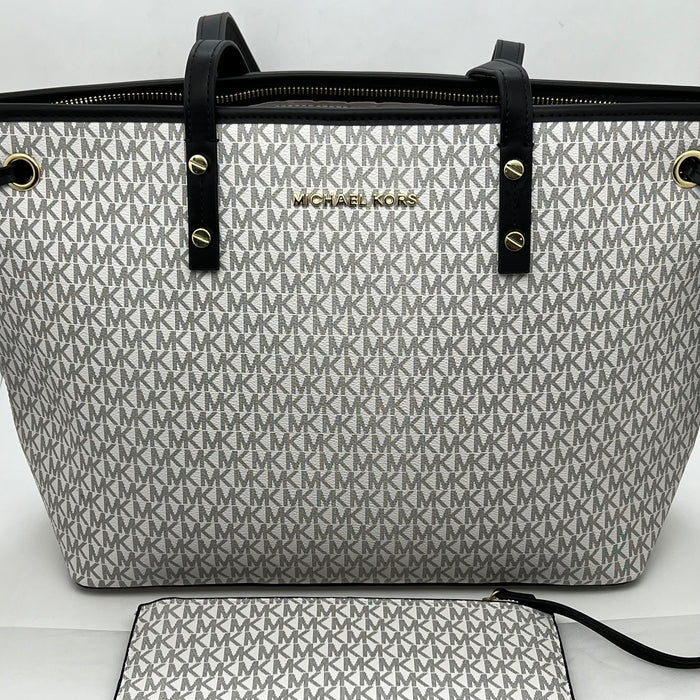 Michael Kors Jet Set Travel Large Tote Bag – Signature MK Canvas (With Pouch)