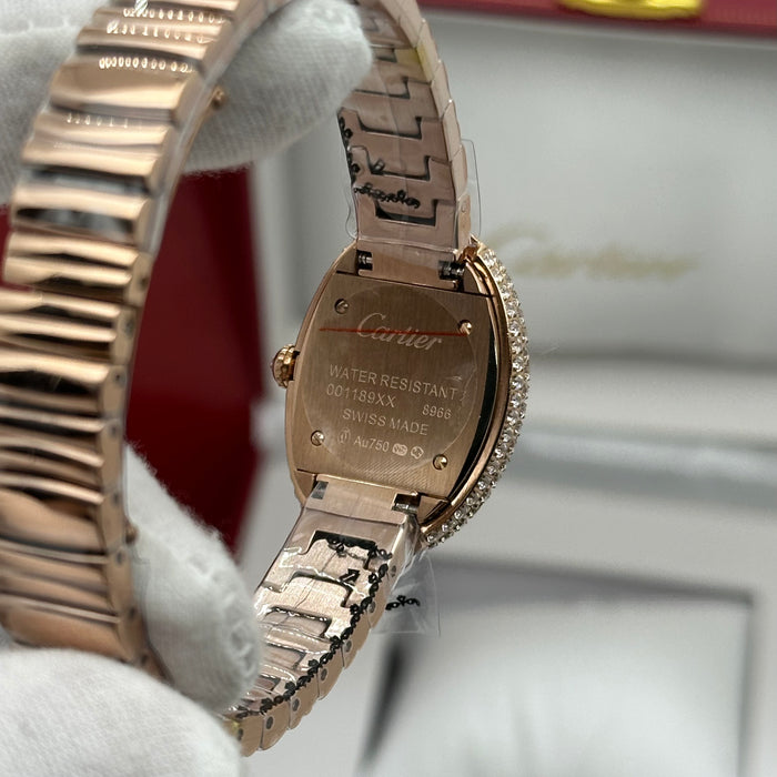 Cartier Style Oval Black Dial Diamond Watch – Rose Gold Luxury Bracelet