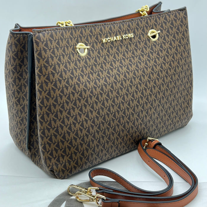Michael Kors Jet Set Signature Chain Tote Bag – Large Luxury Shoulder Bag (Multi Colors)