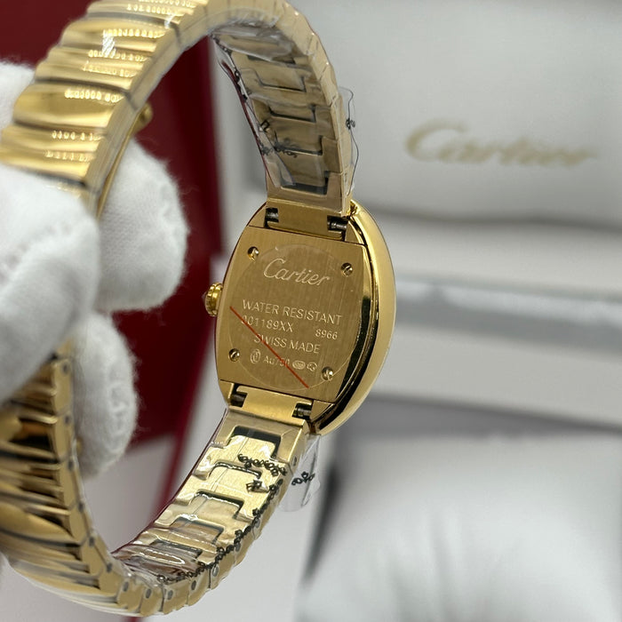 Cartier Style Oval Diamond Watch – Luxury Women Bracelet (Gold & Silver)