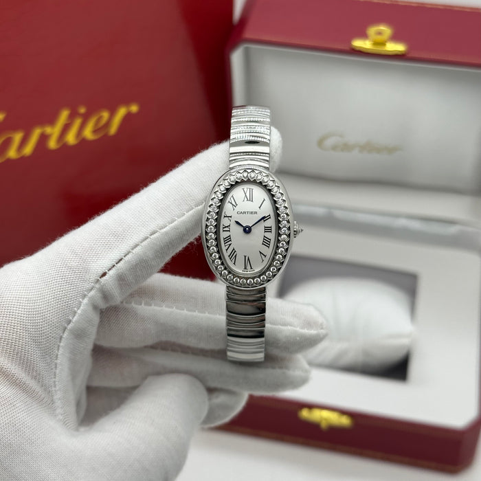Cartier Style Oval Diamond Watch – Luxury Women Bracelet (Gold & Silver)