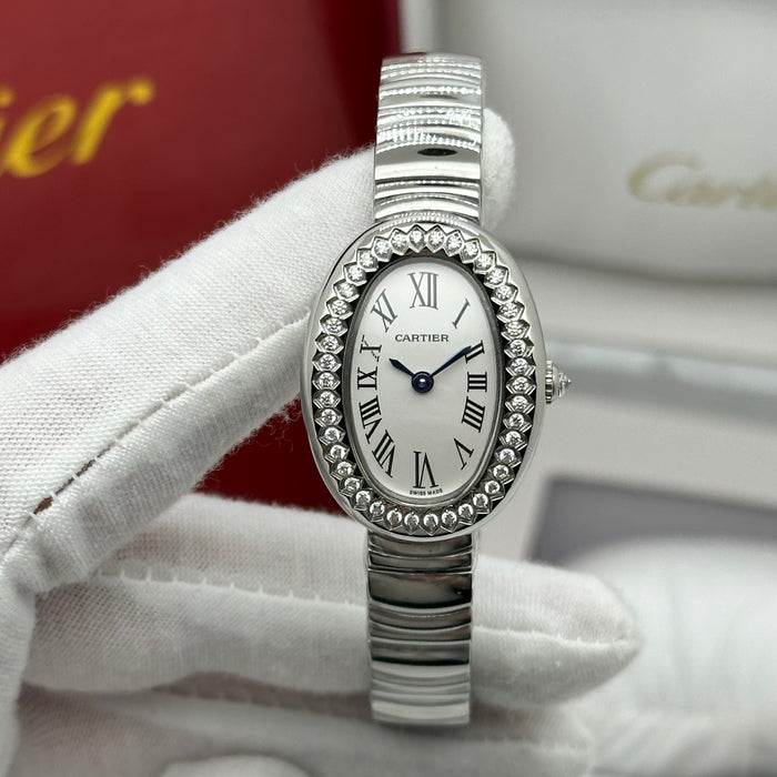 Cartier Style Oval Diamond Watch – Luxury Women Bracelet (Gold & Silver)