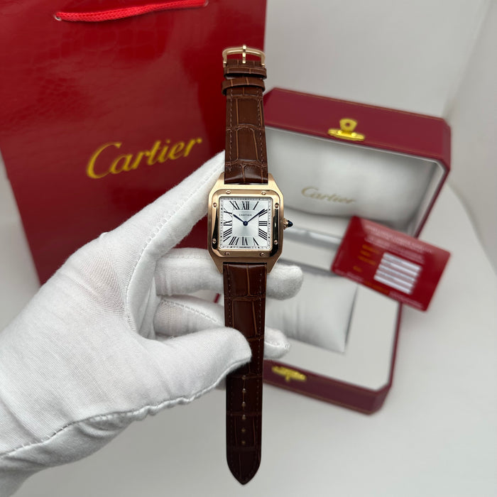 Cartier Santos Two-Tone Rose Gold – Brown Leather Strap Luxury His&Hers Watch