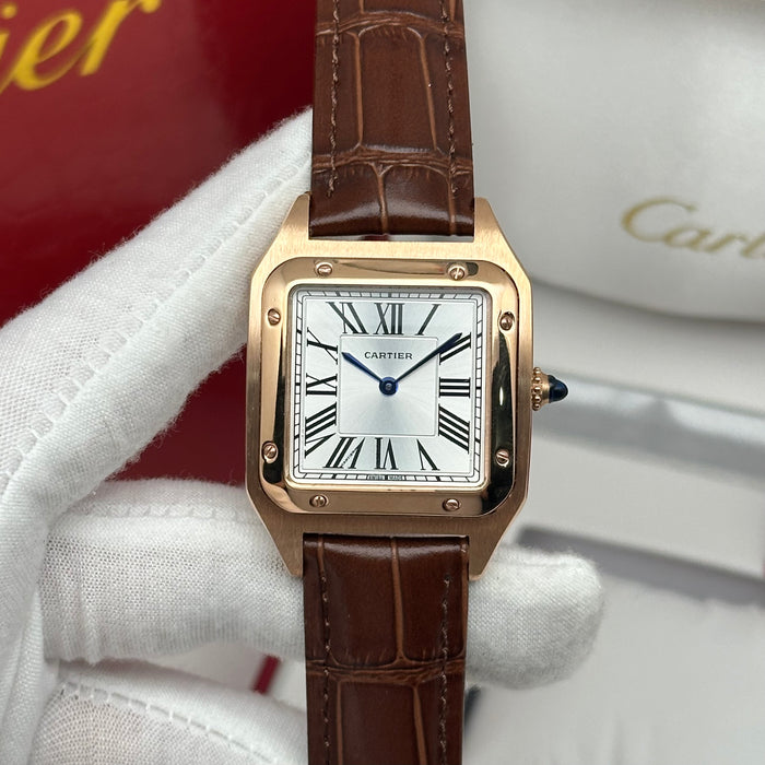Cartier Santos Two-Tone Rose Gold – Brown Leather Strap Luxury His&Hers Watch