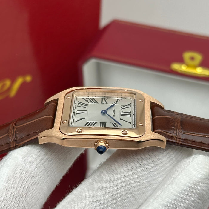 Cartier Santos Two-Tone Rose Gold – Brown Leather Strap Luxury His&Hers Watch