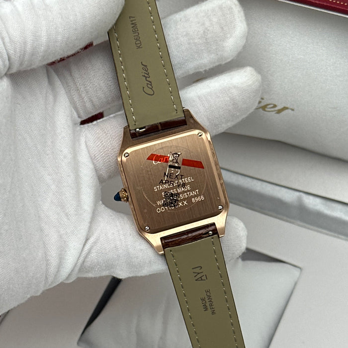 Cartier Santos Two-Tone Rose Gold – Brown Leather Strap Luxury His&Hers Watch