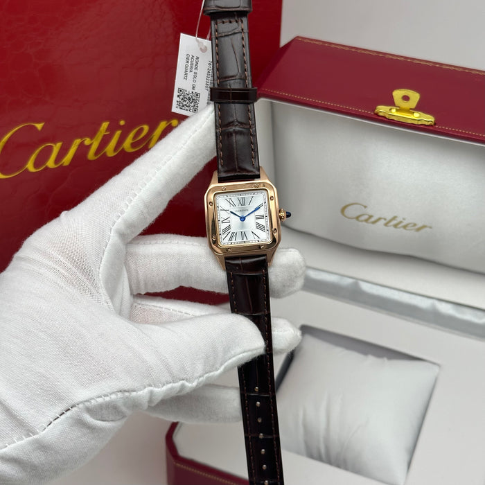Cartier Santos Two-Tone Rose Gold – Brown Leather Strap Luxury His&Hers Watch