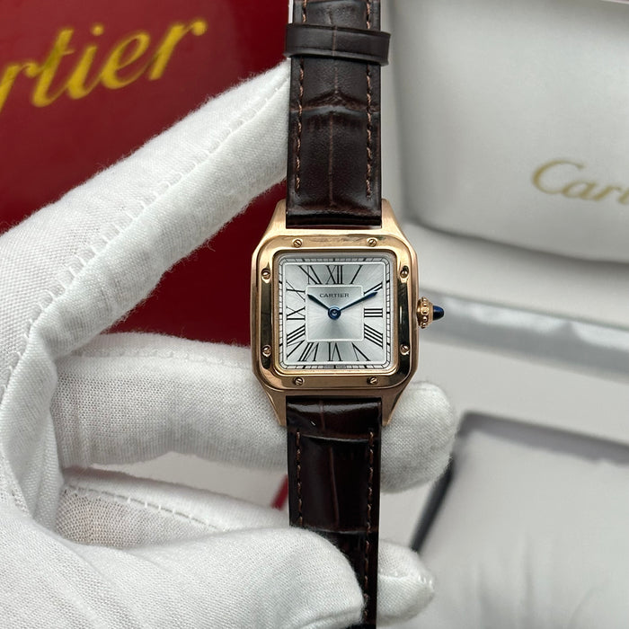 Cartier Santos Two-Tone Rose Gold – Brown Leather Strap Luxury His&Hers Watch