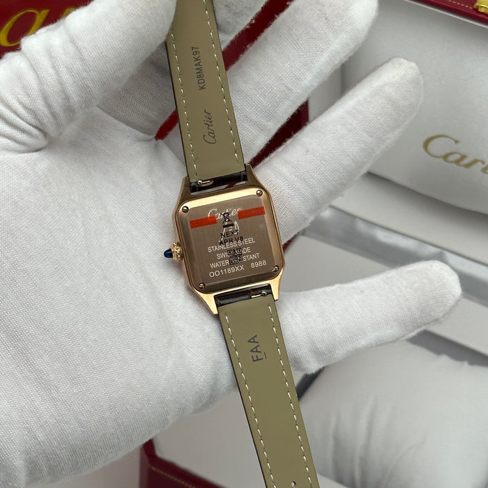 Cartier Santos Two-Tone Rose Gold – Brown Leather Strap Luxury His&Hers Watch