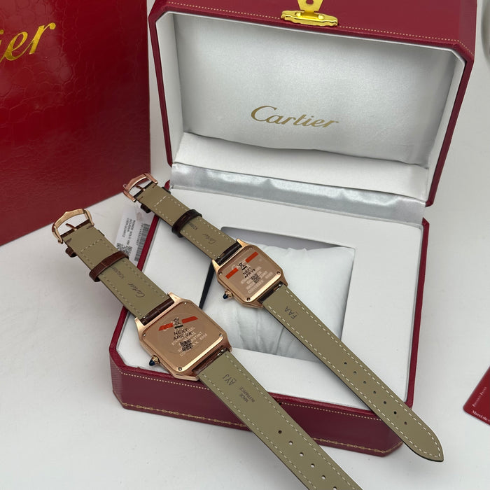 Cartier Santos Two-Tone Rose Gold – Brown Leather Strap Luxury His&Hers Watch