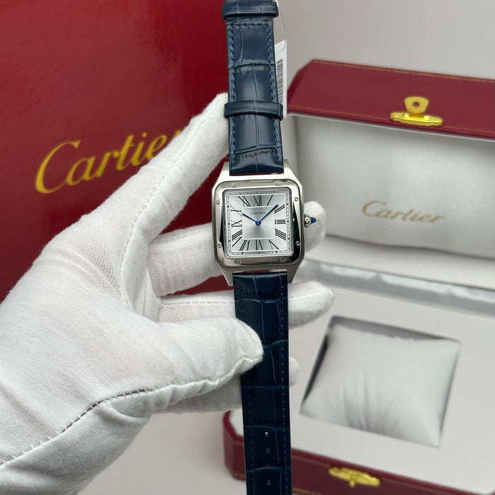 Cartier Santos Stainless Steel 40MM – Silver Dial with Blue Leather Strap Luxury Watch