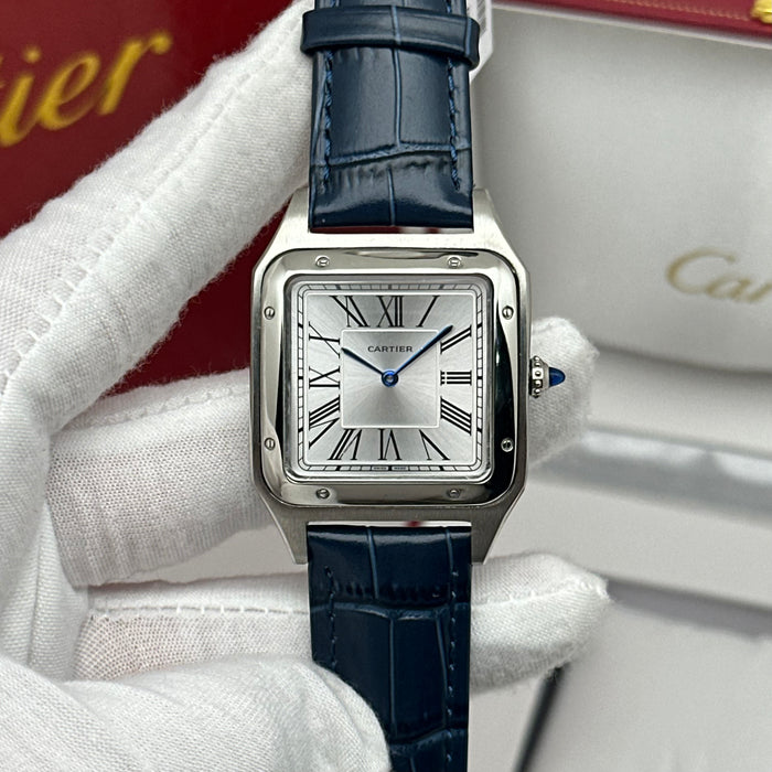 Cartier Santos Stainless Steel 40MM – Silver Dial with Blue Leather Strap Luxury Watch