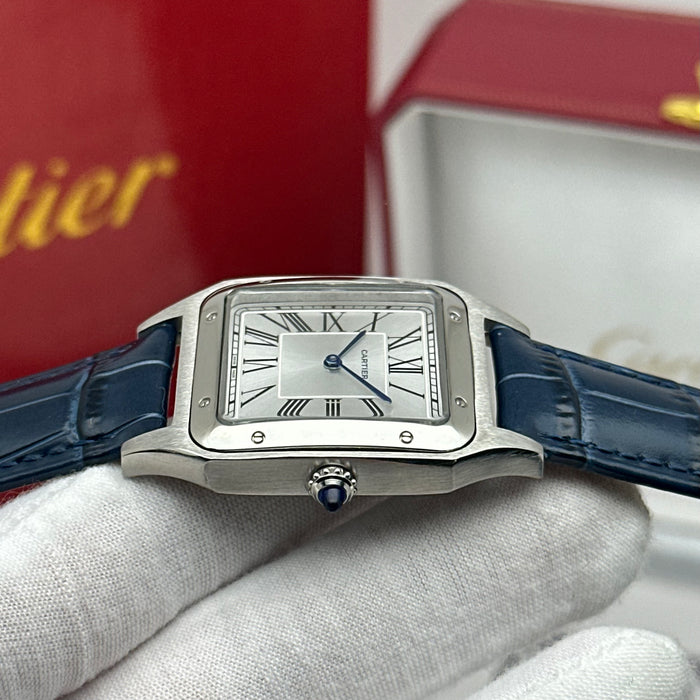 Cartier Santos Stainless Steel 40MM – Silver Dial with Blue Leather Strap Luxury Watch
