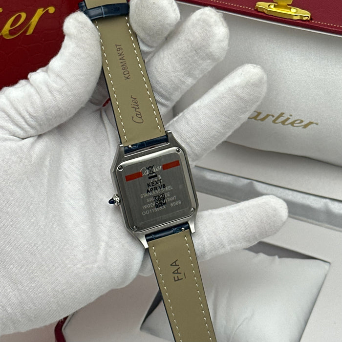 Cartier Santos Stainless Steel 40MM – Silver Dial with Blue Leather Strap Luxury Watch
