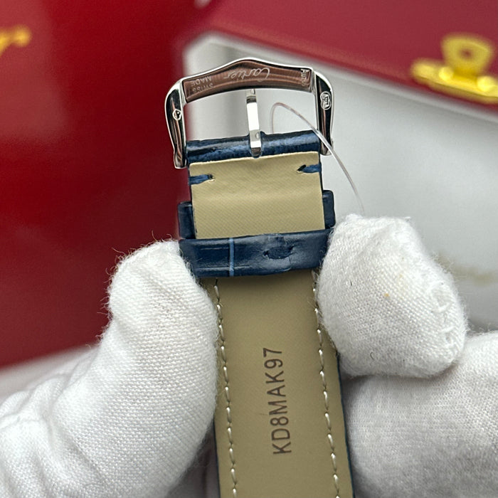 Cartier Santos Stainless Steel 40MM – Blue Dial Luxury Watch with Blue Leather Strap