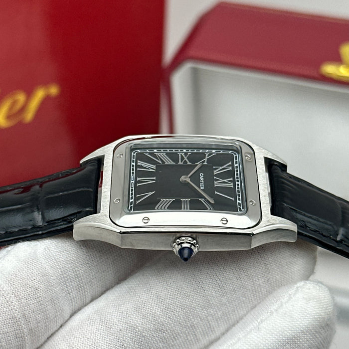 Cartier Santos Stainless Steel 40MM – Black Dial Luxury Watch with Black Leather Strap