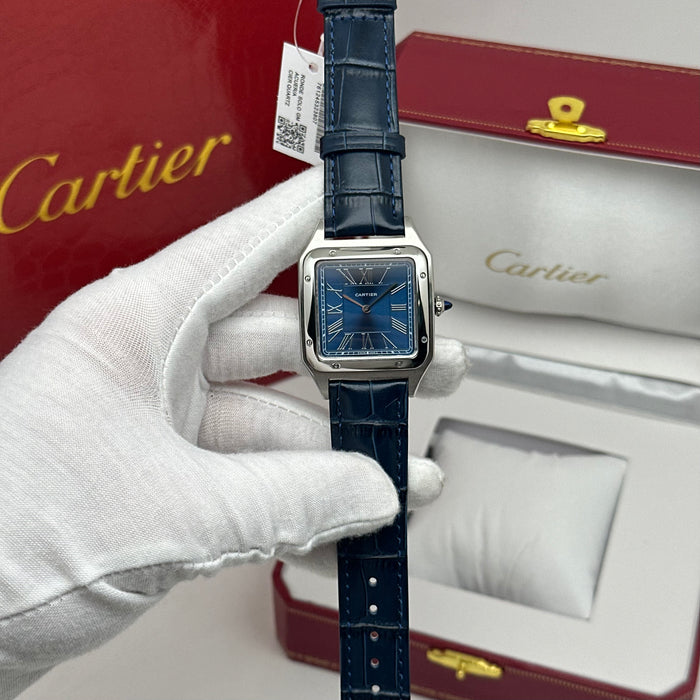 Cartier Santos Stainless Steel 40MM – Blue Dial Luxury Watch with Blue Leather Strap