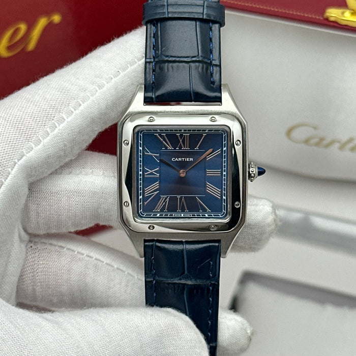 Cartier Santos Stainless Steel 40MM – Blue Dial Luxury Watch with Blue Leather Strap