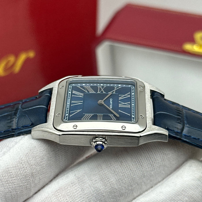 Cartier Santos Stainless Steel 40MM – Blue Dial Luxury Watch with Blue Leather Strap