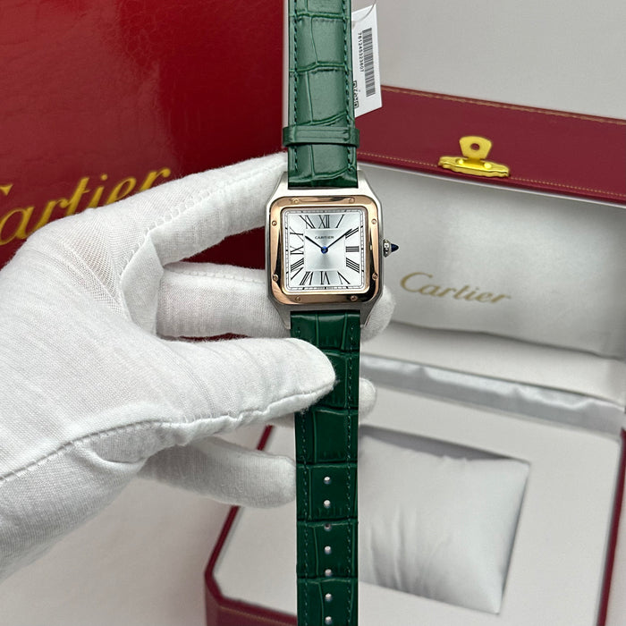 Cartier Santos Two-Tone Rose Gold & Steel 40MM – Green Leather Strap Luxury Watch