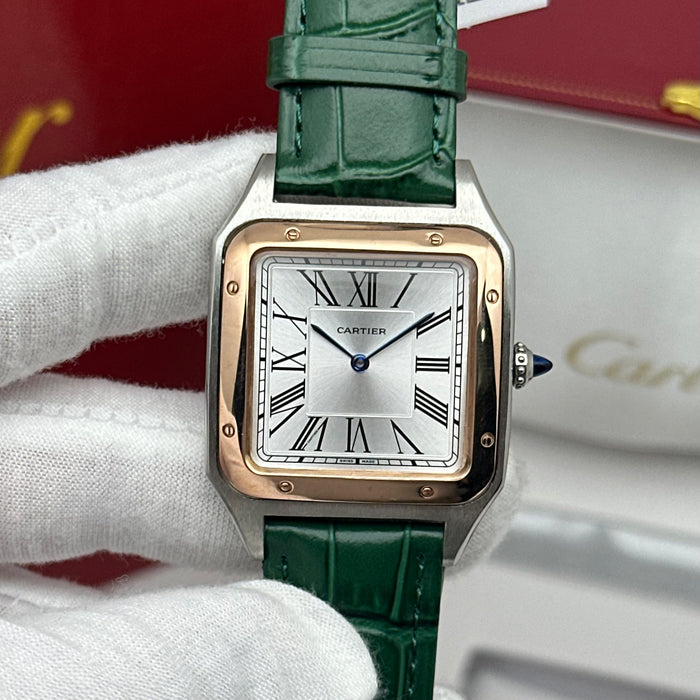 Cartier Santos Two-Tone Rose Gold & Steel 40MM – Green Leather Strap Luxury Watch