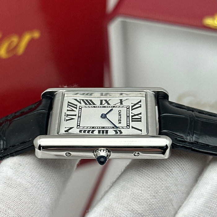 Cartier Tank Style Stainless Steel 34MM – White Dial Classic Leather Watch