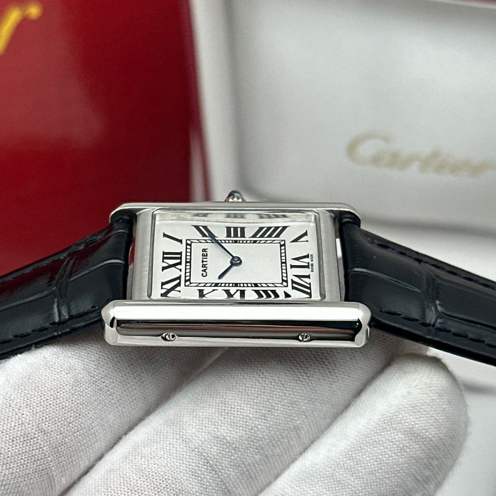 Cartier Tank Style Stainless Steel 34MM – White Dial Classic Leather Watch
