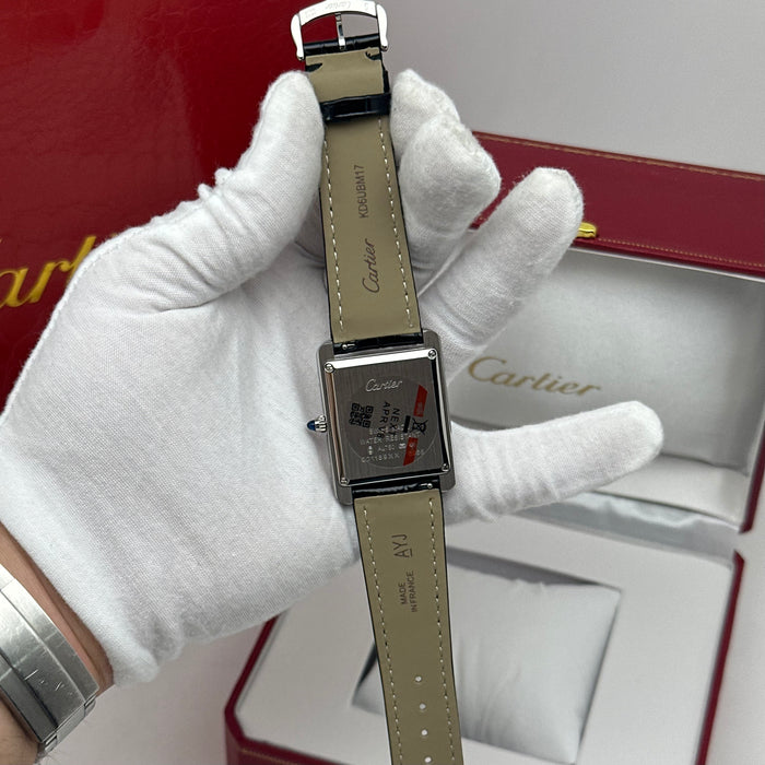 Cartier Tank Style Stainless Steel 34MM – White Dial Classic Leather Watch