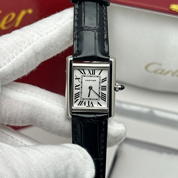 Cartier Tank Style Stainless Steel – White Dial Classic Leather Watch