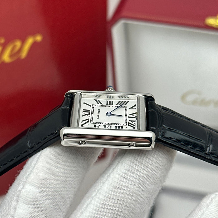 Cartier Tank Style Stainless Steel – White Dial Classic Leather Watch
