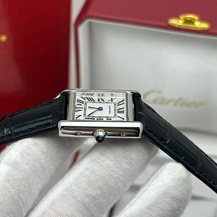 Cartier Tank Style Stainless Steel – White Dial Classic Leather Watch