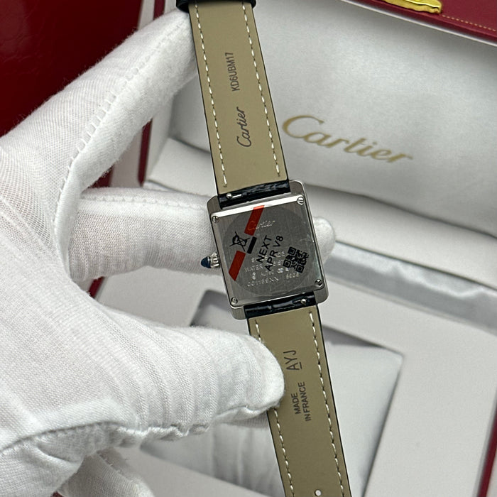 Cartier Tank Style Stainless Steel – White Dial Classic Leather Watch