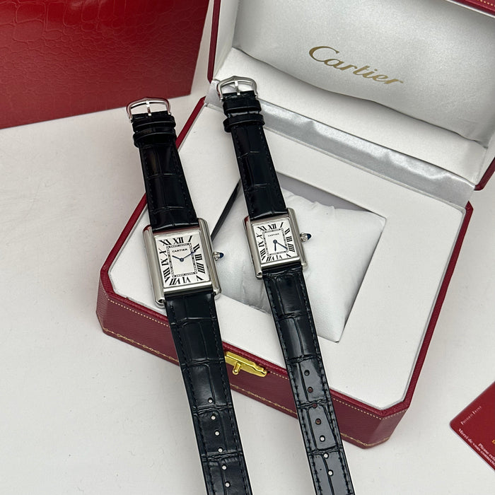 Cartier Tank Style Stainless Steel – White Dial Classic Leather Watch