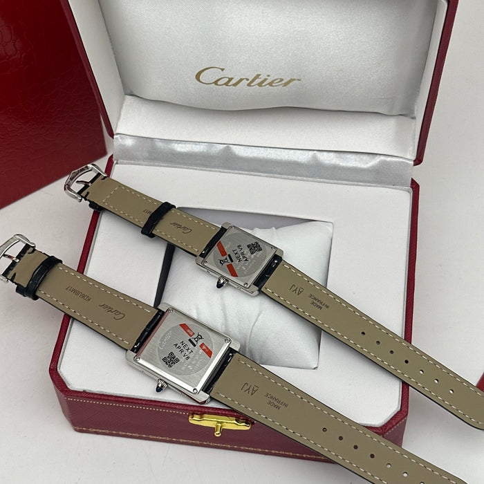 Cartier Tank Style Stainless Steel – White Dial Classic Leather Watch