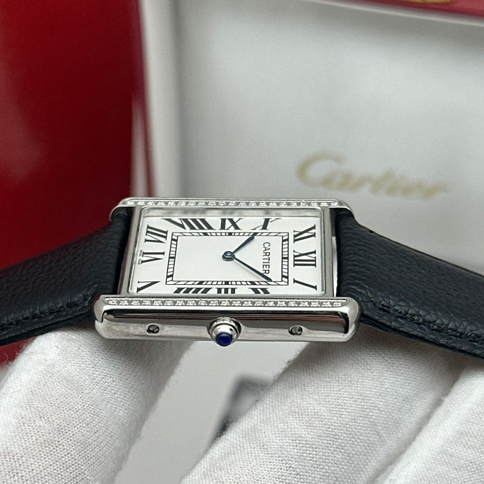 Cartier Tank Style Diamond Bezel – Stainless Steel Luxury Watch