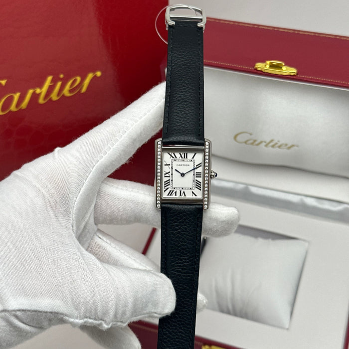 Cartier Tank Style Diamond Bezel – Stainless Steel Luxury Watch