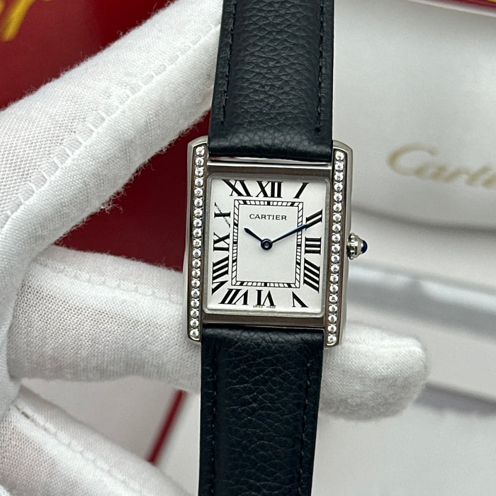 Cartier Tank Style Diamond Bezel – Stainless Steel Luxury Watch