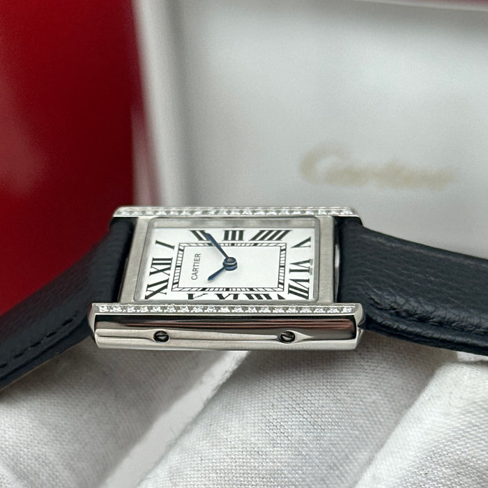 Cartier Tank Style Diamond Bezel – Stainless Steel Luxury Watch