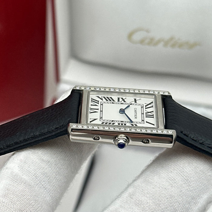 Cartier Tank Style Diamond Bezel – Stainless Steel Luxury Watch