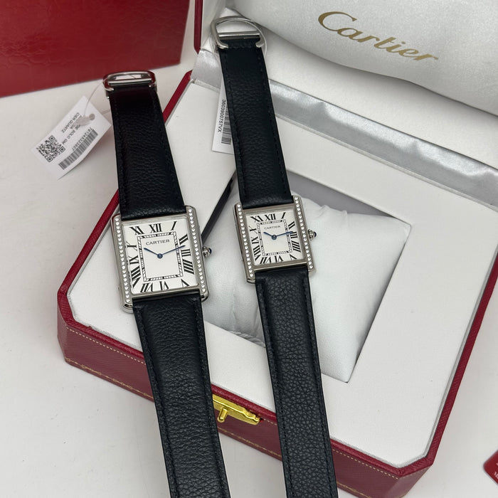 Cartier Tank Style Diamond Bezel – Stainless Steel Luxury Watch