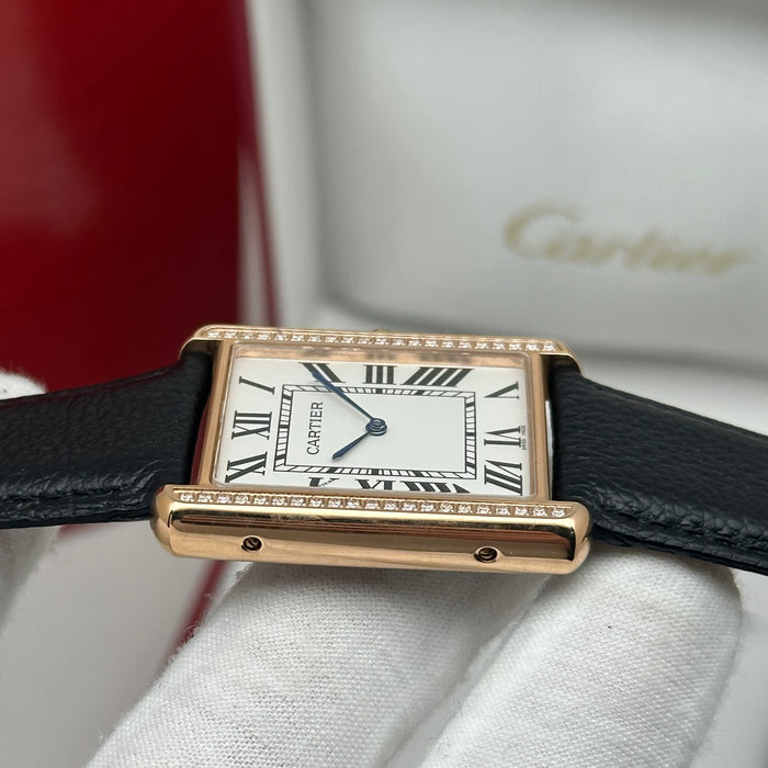 Cartier Tank Style Gold Diamond Bezel 34MM – Luxury Leather Watch