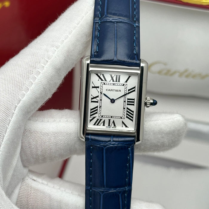 Cartier Tank Style Stainless Steel 22MM – Blue Leather Strap Luxury Watch