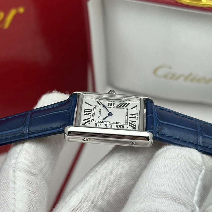 Cartier Tank Style Stainless Steel 22MM – Blue Leather Strap Luxury Watch