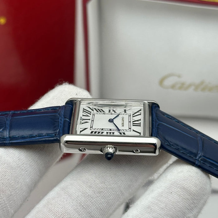 Cartier Tank Style Stainless Steel 22MM – Blue Leather Strap Luxury Watch