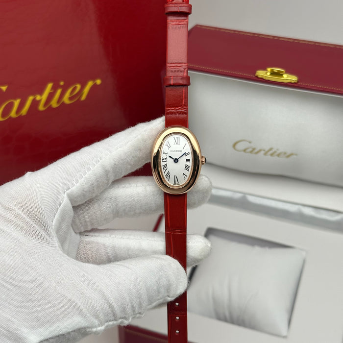Cartier Baignoire Style Mini Gold 24MM – Red Strap Edition