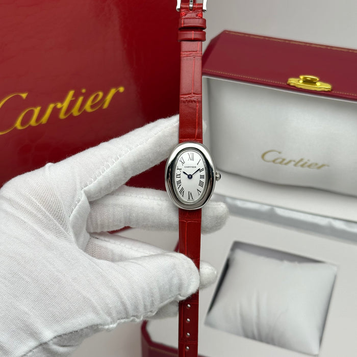 Cartier Baignoire Style Mini Silver 24MM – Red Strap Edition