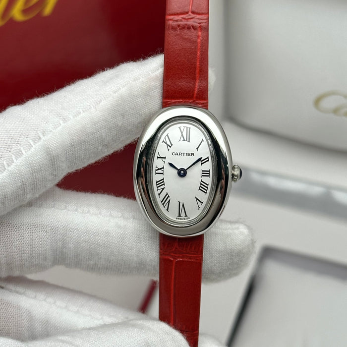 Cartier Baignoire Style Mini Silver 24MM – Red Strap Edition