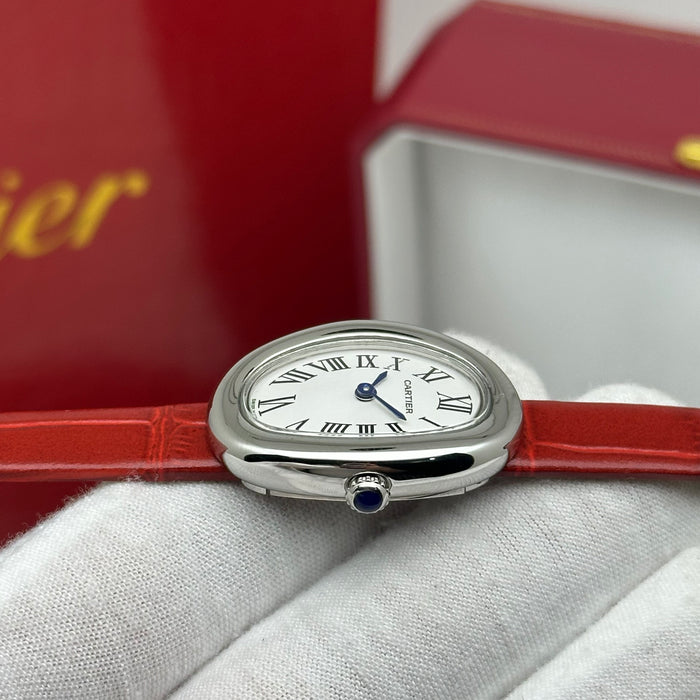 Cartier Baignoire Style Mini Silver 24MM – Red Strap Edition