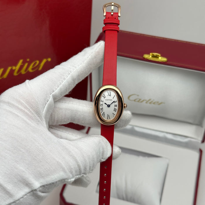 Cartier Baignoire Mini Gold Watch 24MM – Red Strap Edition